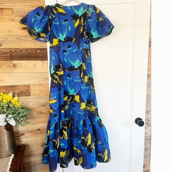 Christopher John Rogers x Target Floral Puff Sleeve Tiered Dress Blue Size 6 - Picture 5 of 7